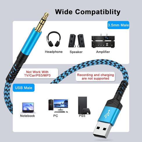 USB to 3.5mm Audio Aux Jack Cable,3FT Braided USB to Aux Converter Male to 3.5mm TRRS Headphone Adapter Stereo Audio Cord for Headphones PC Laptop Windows Computer Speaker PS5 PS4 Desktops Mac OSX in Kuwait