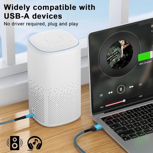 USB to 3.5mm Audio Aux Jack Cable,3FT Braided USB to Aux Converter Male to 3.5mm TRRS Headphone Adapter Stereo Audio Cord for Headphones PC Laptop Windows Computer Speaker PS5 PS4 Desktops Mac OSX in Kuwait