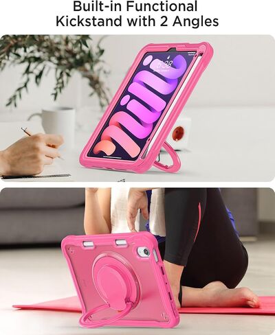Miimall Case for Mini 7 A17 Pro ، iPad Mini 6th/7th Gen 2021/2024 8.3 inch ، 360 ° دوارة ، حامل قلم/قلم رصاص/180 درجة قشرة مقبض قابلة للطي للأطفال iPad mini 6/7 (Khaki) in Saudi Arabia