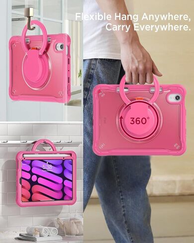 Miimall Case for Mini 7 A17 Pro ، iPad Mini 6th/7th Gen 2021/2024 8.3 inch ، 360 ° دوارة ، حامل قلم/قلم رصاص/180 درجة قشرة مقبض قابلة للطي للأطفال iPad mini 6/7 (Khaki) in Saudi Arabia