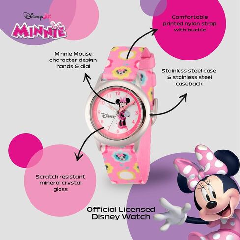 Disney Minnie Mouse Kids' Stainless Steel Time Teacher Analog Leather Strap Watch in Saudi Arabia
