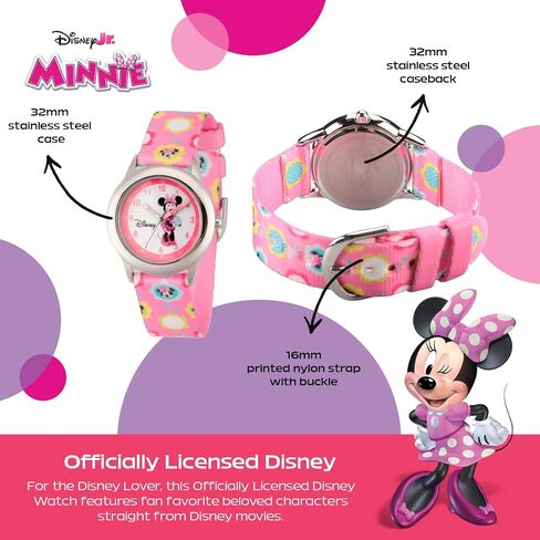 Disney Minnie Mouse Kids' Stainless Steel Time Teacher Analog Leather Strap Watch in Saudi Arabia