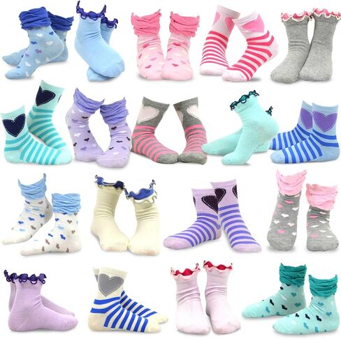 TeeHee Little Girls and Toddler Cute Novelty and Fashion Cotton Crew Socks 18 Pair Pack Gift Box (9-10 Years, Hearts) in Kuwait