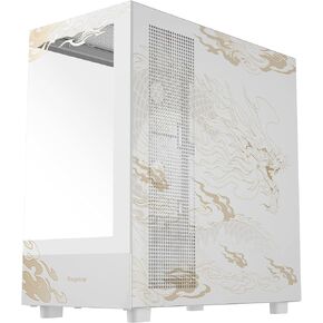 SEGOTEP Endura Pro- Special Loong Edition- Full View Dual Tempered Glass - Detachable Panels - ATX Gaming Mid Tower Computer Case - 3 PWM Fans Included-Dragon Art Design - White