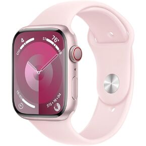 Apple Watch Series 9 [GPS + Cellular, 45mm] - Pink Aluminum Case with Pink Sport Band, M/L (Renewed)
