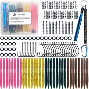 134Pcs Worm Soft Lures Kit, Soft Plastic Fishing Lures, Wacky Rig Tool, O Rings, Wacky Rig Hooks for Bass Trout Fishing Worms Lures with Tackle Box