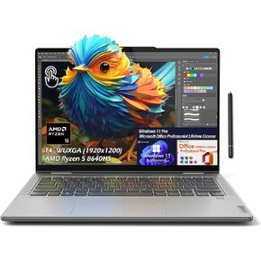 Lenovo Yoga 7 2-in-1 Laptop, 14" WUXGA 2K Touch 60Hz IPS, AMD Ryzen 5 8640HS 6-Core, AMD Radeon Graphics, WiFi6, Win11Pro Office Lifetime License, Artic Grey, (8GB RAM 512GB SSD), w/Pen, W/GaLiMu