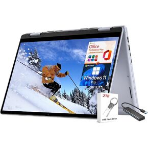 Dell Inspiron 2-in-1 Laptop, 14" FHD+ Touchscreen, Intel Core 5-120U, Win11Pro Office Lifetime License, (64GB DDR5 4TB SSD), Wi-Fi 6E, 10-Hr Long Battery Life, 2TB USB Drive & USB Hub & Pen, W/GaLiMu