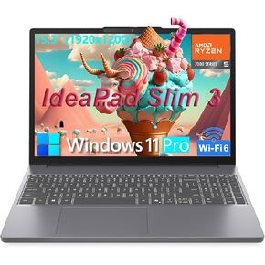 Lenovo IdeaPad Slim 3 Laptop Computer, AMD Ryzen 5 7535HS (Beat i5-13500H), 16GB DDR5 RAM, 512GB PCIe SSD, 15.3" FHD+, WiFi 6, Bluetooth 5.3, Type-C, HDMI, Luna Grey, Windows 11 Pro, Wendbo