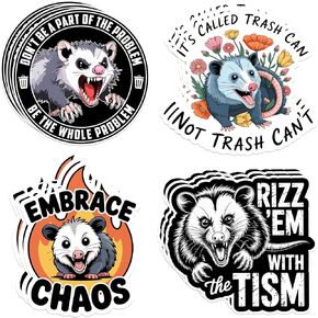 12pcs Funny Meme Possum Sticker Don't Be A Part of The Problem Be The Whole Problem, Rizz 'em with Tism, It's Called Trash Can, Embrace Chaos Vinyl Waterproof Decal for Water Bottle, Laptop 3 Inch