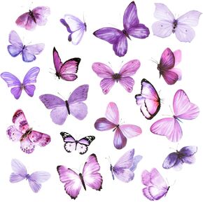 40Pcs Purple Butterfly Stickers, Transparent Butterfly Decals Waterproof Decorative Stickers for Scrapbooking Junk Journal Laptop Luggage Water Bottles Phone Case DIY Craft Projects (20 Styles)