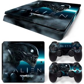 ZOOMHITSKINS Compatible with PS4 Slim Skin, Alien Supernatural SciFi Neon Black Blue, Durable & Fit, 3M Vinyl, Made in The USA