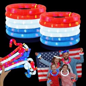 حزم حفلات Kannove 4th of July باللون الأحمر والأبيض والأزرق (18 قطعة)، وأساور مضيئة وقلائد وإكسسوارات للأطفال، ومستلزمات حفلات النيون لليوم التذكاري الوطني الرابع من يوليو in Kuwait