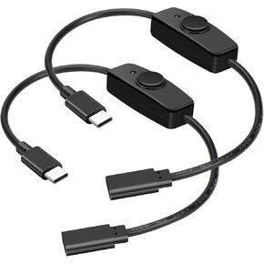 USB Type C Switch Extension Cable 2 Pack USB C Female to Male Power Cable with On Off Switch USB-C Extender Cord for LED Desk Lamp, USB Fan, LED Strips