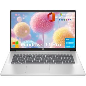 HP 17.3 FHD Laptop Computer, Intel 8-Core Processor, 16GB RAM, 512GB SSD, WiFi 6, Bluetooth 5.3, HDMI, Type-C, Silver, Windows 11 Pro & Ms Office Lifetime for Student and Business