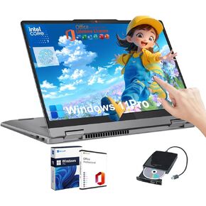 Lenovo IdeaPad 2-in-1 Business Laptop - w/Free DVD Drive, Office Lifetime • 14" FHD Touchscreen Display • Intel 7 150U • Fingerprint • Backlit KB • Webcam, Win 11 Pro (16GB RAM | 512GB SSD)