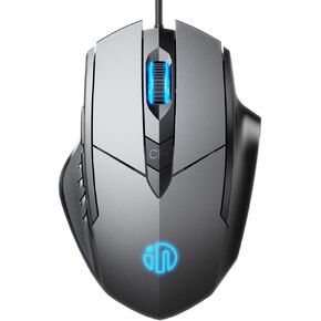 Inphic Wired Mouse with 6 Button Silent Click Ergonomic 1.5M USB Cable Computer Mouse Gamer Mice Silent Click 4000DPI Optical Mouse for PC Laptop-Grey