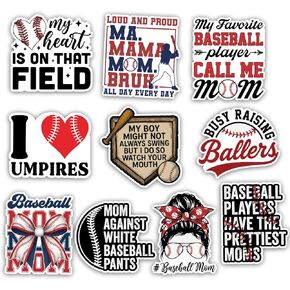 TODOLIA (10Pcs-3in) Baseball Mom Sticker Pack, Funny Baseballer Mother Sticker, Baseball Player Mom Gift, Umpire Sport Team Coach Decoration for Laptop Tablet Water Bottle Helmet Car Truck Vehicle