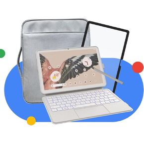 EIP Google Pixel Tablet White Bundle Pro : Keyboard Case, USI2.0 Stylus, Pixel Tablet Paper-Feel Screen Protector, and Slim Tablet Bag 11 Inch