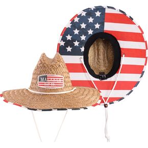 Fabric Pattern Print Straw Sunhat Men & Women, Lifeguard Hat, Beach, Swim, Cruise, Paddle Board, Boat, Fishing, Fits All