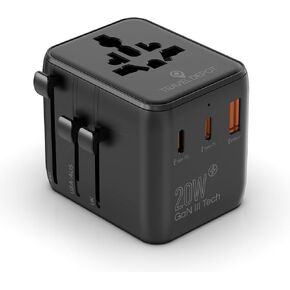 Universal Travel Adapter w/USB Ports, GaN All in One Worldwide Plug Adapter, International Power Converter for All Devices, Wall Charger AC Power Type C Charging Ports for USA EU UK AUS