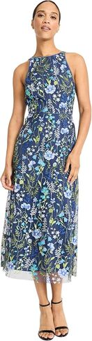 Maggy London Women's Floral Embroidered Halter Midi Dress with Back V-Neck in Kuwait