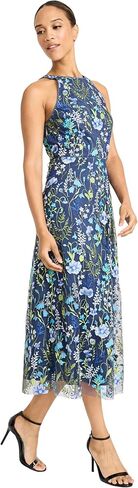 Maggy London Women's Floral Embroidered Halter Midi Dress with Back V-Neck in Kuwait