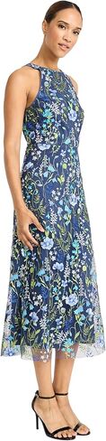 Maggy London Women's Floral Embroidered Halter Midi Dress with Back V-Neck in Kuwait