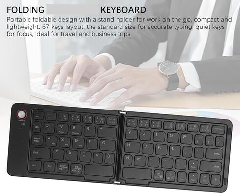 67 Keys Pocket Folding Keyboard, Foldable Bluetooth Keyboard Portable Keyboard with Stand Holder Rechargeable Ultra Slim Folding Keyboard Compatible with Android Phone Tablet in Saudi Arabia