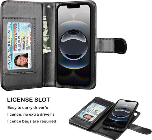 NJJEX Case Compatible for iPhone 16E 2025, for iPhone 16E Wallet Case, [9 Card Slots] PU Leather Card Holder Folio Flip [Detachable] Kickstand Magnetic Phone Cover & Lanyard [Black] in Saudi Arabia