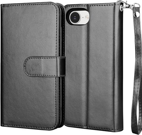 NJJEX Case Compatible for iPhone 16E 2025, for iPhone 16E Wallet Case, [9 Card Slots] PU Leather Card Holder Folio Flip [Detachable] Kickstand Magnetic Phone Cover & Lanyard [Black] in Saudi Arabia