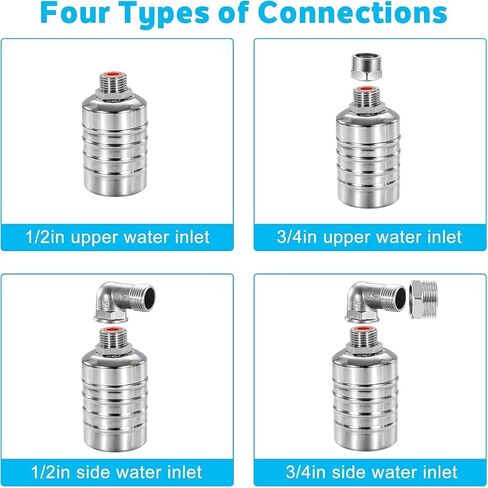 2PCS صمام تعويم، 1/2 "إلى 3/4" صمام تعويم المياه، 304 الفولاذ المقاوم للصدأ التلقائي بالكامل التحكم في مستوى المياه صمام تعويم، جهاز التحكم التلقائي في مستوى المياه لخزان المياه، حمام السباحة، أحواض الماشية، التقطير in Saudi Arabia
