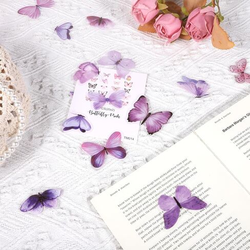 40Pcs Purple Butterfly Stickers, Transparent Butterfly Decals Waterproof Decorative Stickers for Scrapbooking Junk Journal Laptop Luggage Water Bottles Phone Case DIY Craft Projects (20 Styles) in Kuwait
