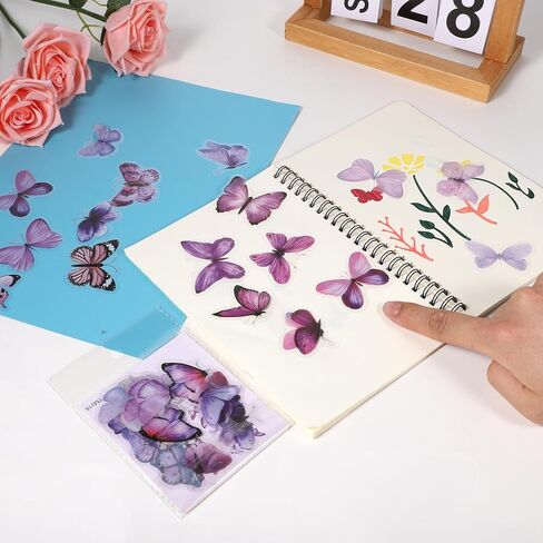 40Pcs Purple Butterfly Stickers, Transparent Butterfly Decals Waterproof Decorative Stickers for Scrapbooking Junk Journal Laptop Luggage Water Bottles Phone Case DIY Craft Projects (20 Styles) in Kuwait