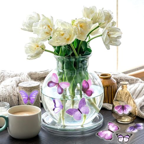 40Pcs Purple Butterfly Stickers, Transparent Butterfly Decals Waterproof Decorative Stickers for Scrapbooking Junk Journal Laptop Luggage Water Bottles Phone Case DIY Craft Projects (20 Styles) in Kuwait
