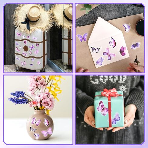 40Pcs Purple Butterfly Stickers, Transparent Butterfly Decals Waterproof Decorative Stickers for Scrapbooking Junk Journal Laptop Luggage Water Bottles Phone Case DIY Craft Projects (20 Styles) in Kuwait