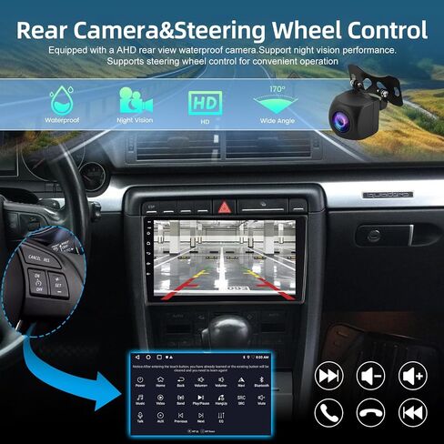 NHOPEEW [2+64G] Aftermarket Car Stereo for Audi A4 S4 RS4 2002-2008 - 9 inch HD Touchscreen Android Radio - Wireless Carplay and Android Auto, DSP, Mirror Link, WiFi, GPS, SWC + Canbus + Backup Camera in Saudi Arabia