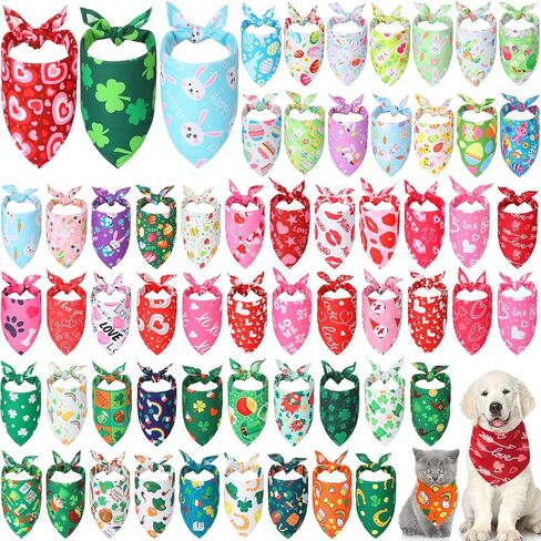60 Pieces Holiday Dog Bandanas Bulk Valentines St. Patricks Easter Dog Bandanas Adjustable Dog Bandanas Dog Scarf Washable Dog Bandanas Party Costume Accessories Decoration for Small Medium Pet Dogs in Saudi Arabia
