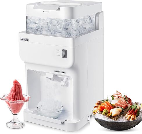 VEVOR Commercial Ice Shaver Crusher, 220lbs Per Hour Electric Snow Cone Maker with 8L Ice Cube Box, 350W 1500RPM Tabletop Shaved Ice Machine for Parties Events Bar, Home and Commercial Use (White) in Kuwait