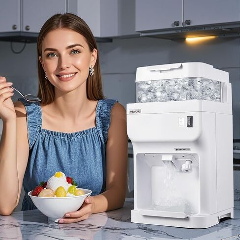VEVOR Commercial Ice Shaver Crusher, 220lbs Per Hour Electric Snow Cone Maker with 8L Ice Cube Box, 350W 1500RPM Tabletop Shaved Ice Machine for Parties Events Bar, Home and Commercial Use (White) in Kuwait