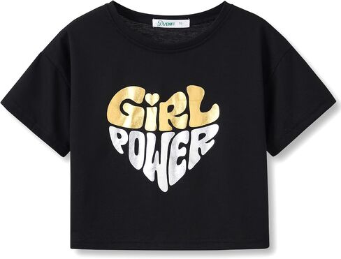 Dvenki Stylish Graphics Bright Base Color - Cute Crop Top for Little & Big Girls - Summer T-Shirt Clothes Tween Size 6-18 in Kuwait