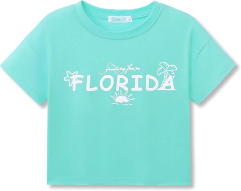 Dvenki Stylish Graphics Bright Base Color - Cute Crop Top for Little & Big Girls - Summer T-Shirt Clothes Tween Size 6-18 in Kuwait