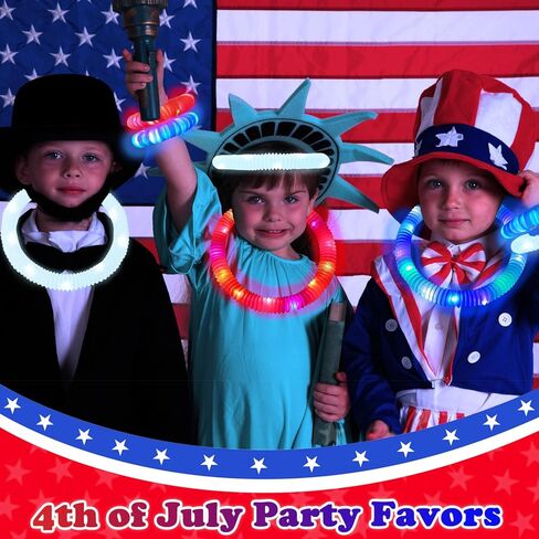 حزم حفلات Kannove 4th of July باللون الأحمر والأبيض والأزرق (18 قطعة)، وأساور مضيئة وقلائد وإكسسوارات للأطفال، ومستلزمات حفلات النيون لليوم التذكاري الوطني الرابع من يوليو in Kuwait