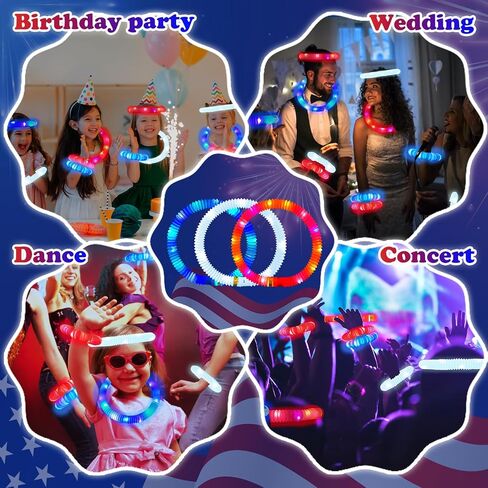 حزم حفلات Kannove 4th of July باللون الأحمر والأبيض والأزرق (18 قطعة)، وأساور مضيئة وقلائد وإكسسوارات للأطفال، ومستلزمات حفلات النيون لليوم التذكاري الوطني الرابع من يوليو in Kuwait