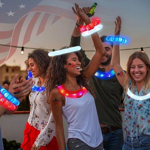 حزم حفلات Kannove 4th of July باللون الأحمر والأبيض والأزرق (18 قطعة)، وأساور مضيئة وقلائد وإكسسوارات للأطفال، ومستلزمات حفلات النيون لليوم التذكاري الوطني الرابع من يوليو in Kuwait