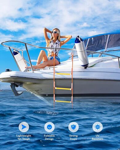 Boat Rope Ladder, 4 Step - Heavy-Duty Polyester with 400Lbs Max Load, 14mm Reinforced Line & Sturdy Resin Steps - Perfect for Inflatables, Kayaks, Motorboats & Canoeing-Outdoor Water Sports Accessory in Saudi Arabia