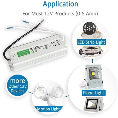 150W Waterproof Power Supply 12V 12.5A AC-DC Converter IP67 for CCTV Surveillance LED Display Outdoor Light and More in Kuwait