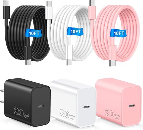 Compatible with iPhone 16 15 Charger Fast Charging,USB C Fast Charger,Type C Block wtih 2Pack 10ft USBC to USBC Cable Cord Compatible with iPhone 16/15 Pro Max/Pro/Plus/Pad Pro,Samsumg Galay S24/S23 in Kuwait