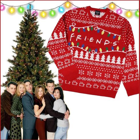 Friends TV Series Men's Logo and Holiday Lights Ugly Christmas Adult Pullover Sweater in Saudi Arabia
