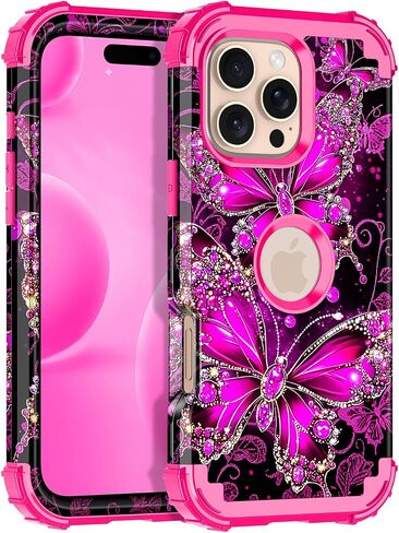 Casetego for iPhone 16 Pro Max Case,Glow in The Dark Three Layer Heavy Duty Sturdy Shockproof Full Protection Rugged Hard PC+Soft TPU Bumper Case for Apple iPhone 16 Pro Max 6.9 inch,Hot Pink in Saudi Arabia